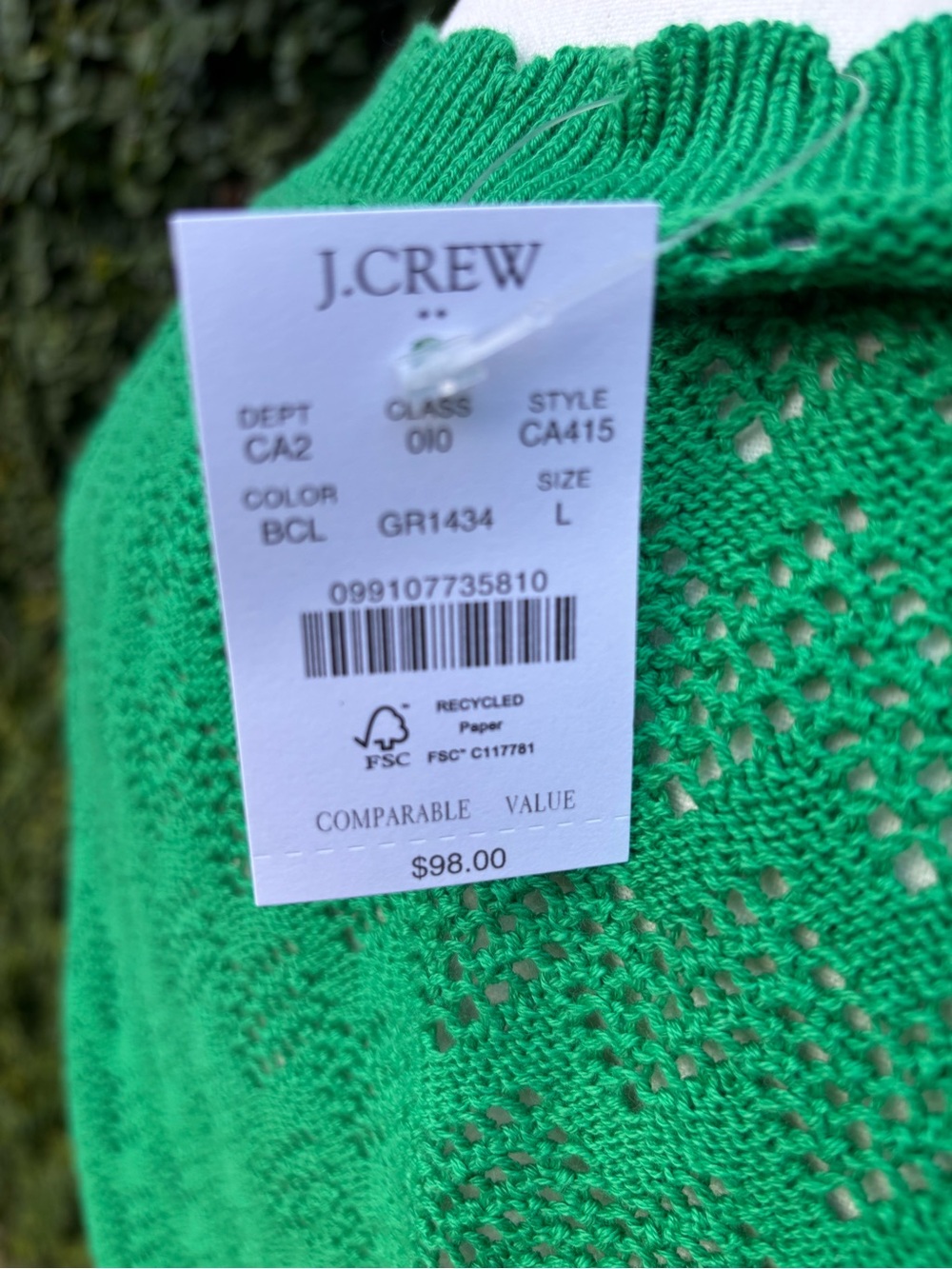 NWT J Crew Bright Large Scalloped Green Open-Knit Button Cardigan - Picture 6 of 6